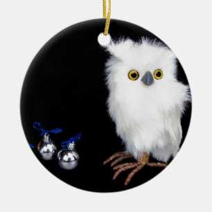 Witte sneeuwfiguurtje met zilveren kerst keramisch ornament