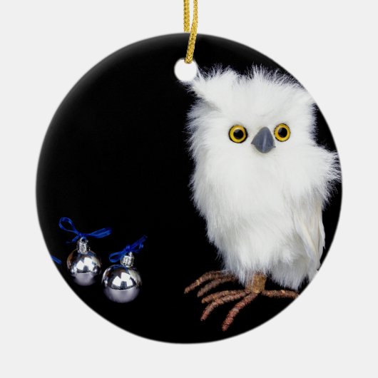 Witte sneeuwfiguurtje met zilveren kerst keramisch ornament (Voorkant)