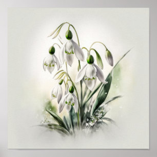 Witte Sneeuwklokje Bloemen Kunstprint Poster