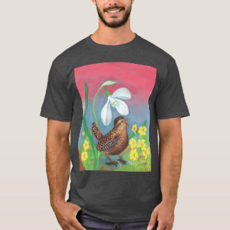 Witte Sneeuwklokje Wren Vogel in de lente Illustra T-shirt