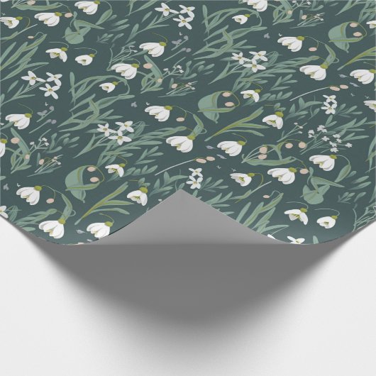 Witte sneeuwklokjes bloemen cadeaupapier (Hoek)