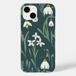 Witte sneeuwklokjes bloemen op groen Case-Mate iPhone 14 hoesje