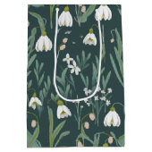 Witte sneeuwklokjes bloemen op groen medium cadeauzakje (Achterkant)