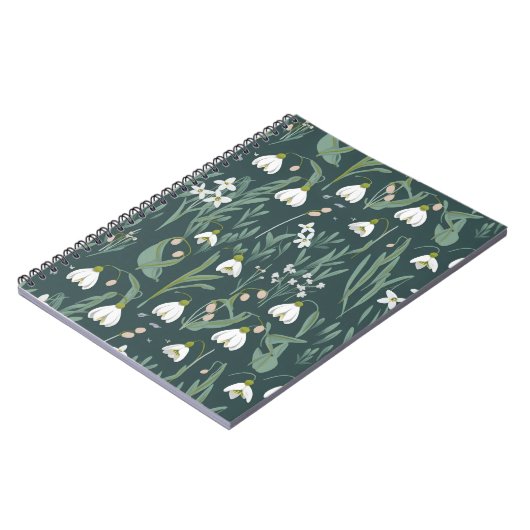 Witte sneeuwklokjes bloemen op groen notitieboek (Linkerzijde)