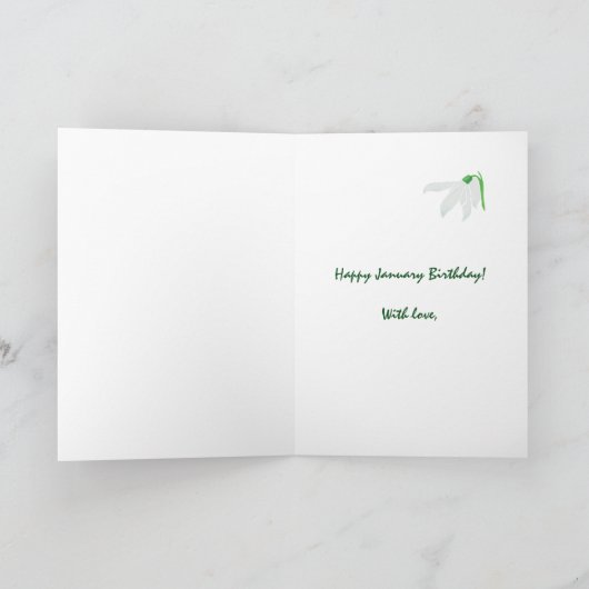 Witte sneeuwklokjes op groene januari Verjaardag K Kaart (Binnen)