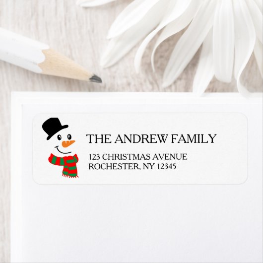 Witte Sneeuwman Kerstmis Adres Etiket (Insitu)