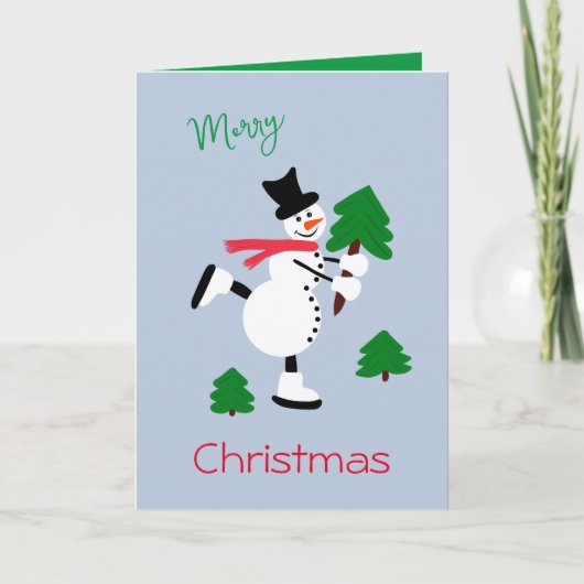 Witte sneeuwman met kerstbomen kaart (Voorkant)