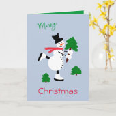Witte sneeuwman met kerstbomen kaart (Gele Bloem)