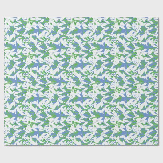 Witte sneeuwval op Powder Blue Floral Pattern Cadeaupapier (Vlak)