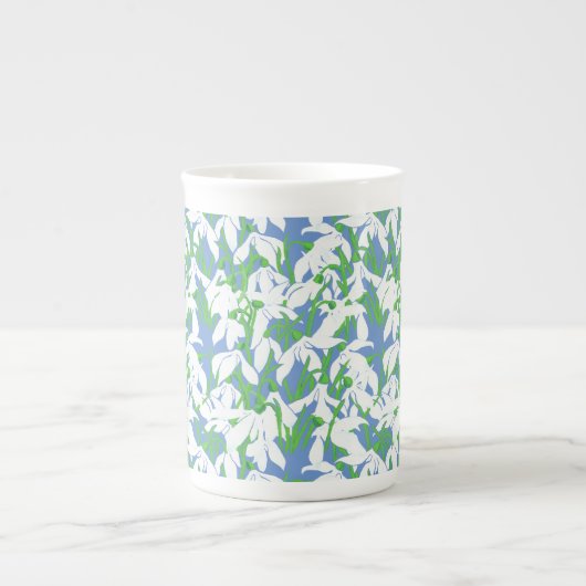 Witte sneeuwval op Powder Blue Floral Pattern Porselein Kop (Voorkant)