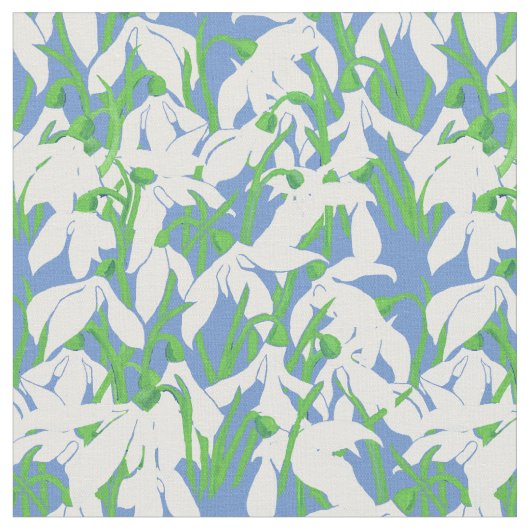 Witte sneeuwval op zacht blauw Floral Pattern Stof (Close Up)