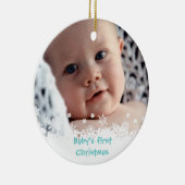 Witte sneeuwvlok blauwe gingerbrood kind aangepast keramisch ornament (Rechts)