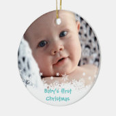 Witte sneeuwvlok blauwe gingerbrood kind aangepast keramisch ornament (Links)