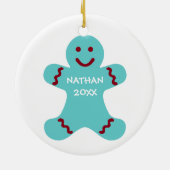 Witte sneeuwvlok blauwe gingerbrood kind aangepast keramisch ornament (Achterkant)