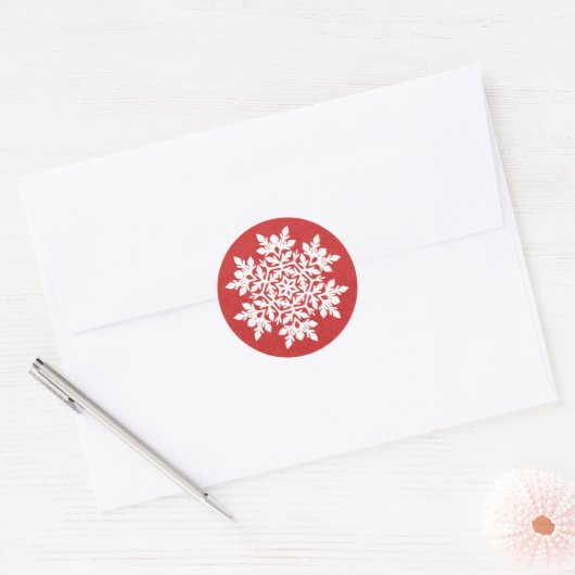 Witte Sneeuwvlok (Cranberry) Ronde Sticker (Envelop)