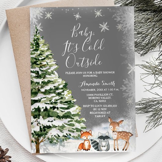 Witte Sneeuwvlok Dier Evergreen Trees Baby shower Kaart