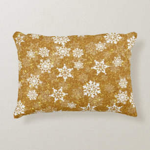 Witte Sneeuwvlok Luxe Geel Elegante Kerstmis Accent Kussen