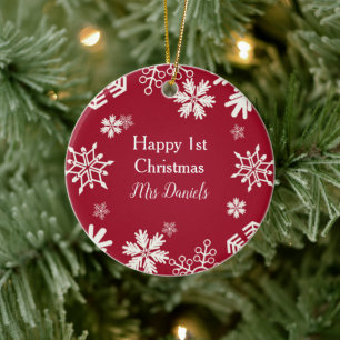 Witte Sneeuwvlok Net Getrouwd Eerste Kerstmis Ch Keramisch Ornament