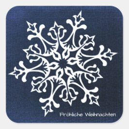 Witte Sneeuwvlok op Blauw Fröhliche Weihnachten Vierkante Sticker