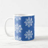 Witte Sneeuwvlok op Blauw Kerstmis Vakantie Patroo Koffiemok (Links)