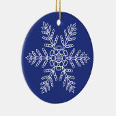 Witte sneeuwvlok op blauwe achtergrond keramisch ornament (Rechts)