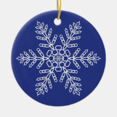 Witte sneeuwvlok op blauwe achtergrond keramisch ornament (Voorkant)