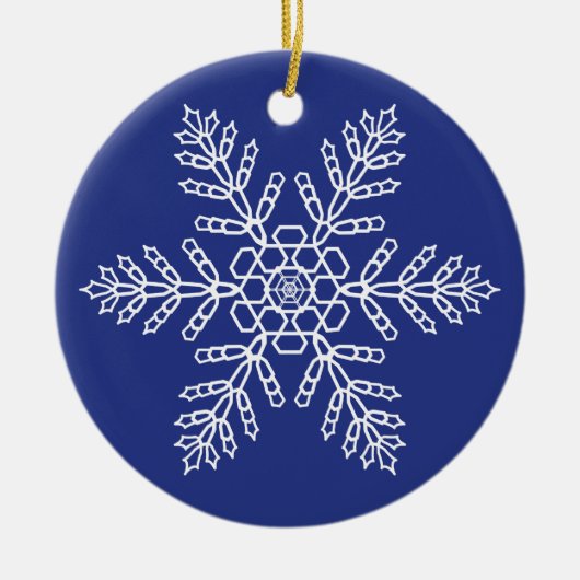 Witte sneeuwvlok op blauwe achtergrond keramisch ornament (Voorkant)