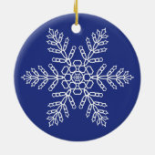 Witte sneeuwvlok op blauwe achtergrond keramisch ornament (Achterkant)
