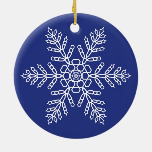 Witte sneeuwvlok op blauwe achtergrond keramisch ornament (Achterkant)