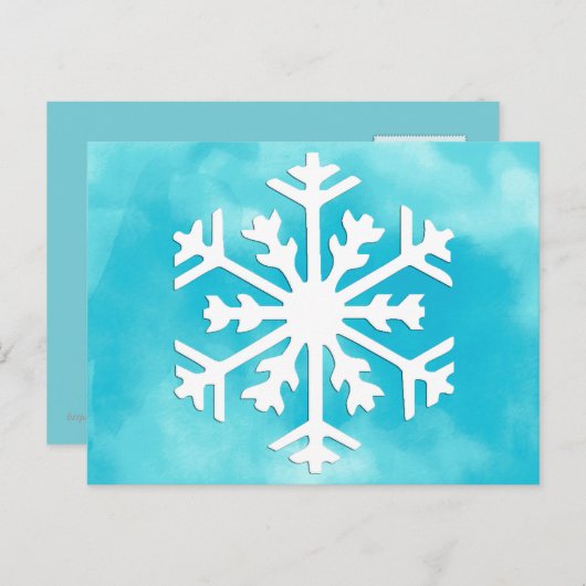 Witte sneeuwvlok op blauwe Waterverf achtergrond Briefkaart (Voorkant / Achterkant)
