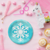 Witte sneeuwvlok op blauwe Waterverf achtergrond Papieren Bordje (Feest)