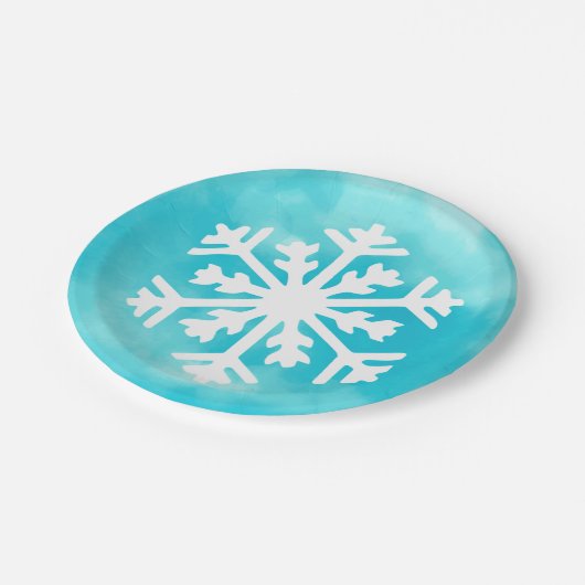 Witte sneeuwvlok op blauwe Waterverf achtergrond Papieren Bordje (Gekanteld)