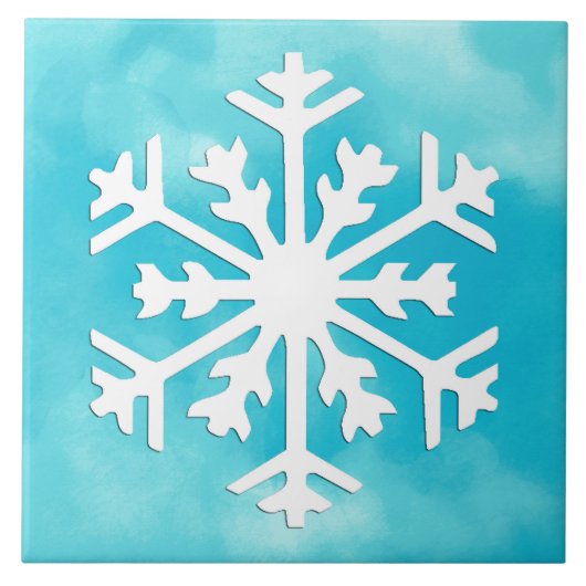 Witte sneeuwvlok op blauwe Waterverf achtergrond Tegeltje (Voorkant)