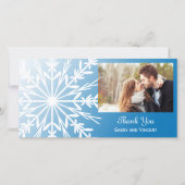 Witte sneeuwvlok op blauwe winter bruiloft dank u bedankkaart (Voorkant)