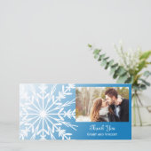 Witte sneeuwvlok op blauwe winter bruiloft dank u bedankkaart (Staand voorkant)
