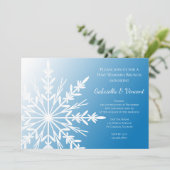 Witte sneeuwvlok op blauwe winter post-trouw brunc kaart (Staand voorkant)