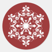 Witte sneeuwvlok op Crimson Red Ronde Sticker (Voorkant)