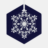Witte sneeuwvlok op donkerblauw glas ornament (Achterkant)
