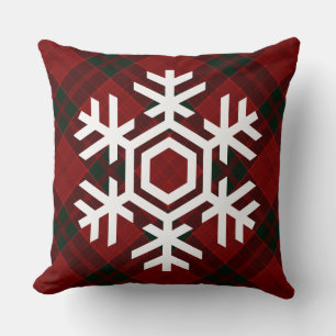 Witte sneeuwvlok op een Kerstmis rood tartanpatroo Kussen