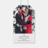 Witte sneeuwvlok op Ice Blue Winter Save the Date Cadeaulabel (Achterkant)