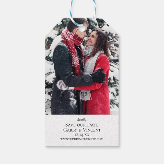 Witte sneeuwvlok op Ice Blue Winter Save the Date Cadeaulabel (Achterkant)