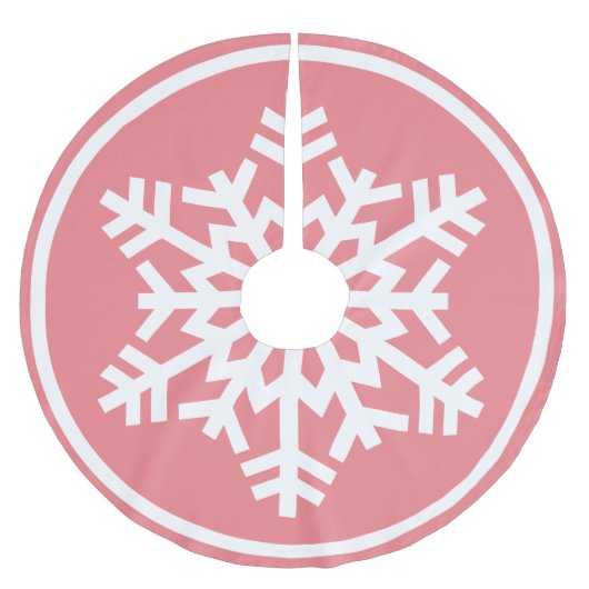 Witte sneeuwvlok op licht Blush koraalroze Kerstboom Rok (Voorkant)