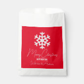 Witte sneeuwvlok op rode feestdag Kerstmis Nieuwja Bedankzakje (Voorkant)