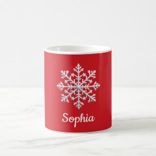 Witte sneeuwvlok op rood gepersonaliseerde kerst koffiemok
