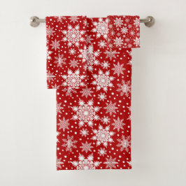 Witte sneeuwvlok op rood traditioneel patroon bad handdoek