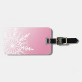 Witte sneeuwvlok op roze bagagelabel (Voorkant horizontaal)