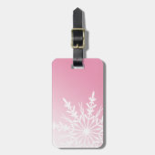 Witte sneeuwvlok op roze bagagelabel (Voorkant verticaal)