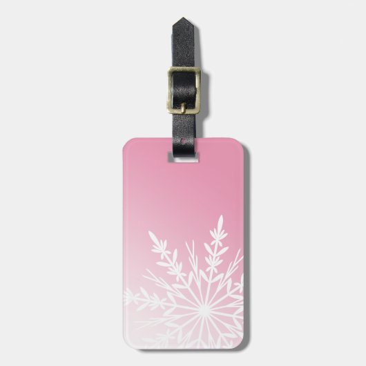 Witte sneeuwvlok op roze bagagelabel (Voorkant verticaal)