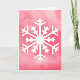Witte sneeuwvlok op roze Waterverf Achtergrond Feestdagen Kaart