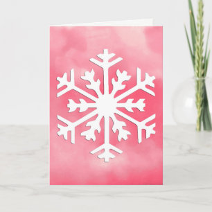 Witte sneeuwvlok op roze Waterverf Achtergrond Feestdagen Kaart